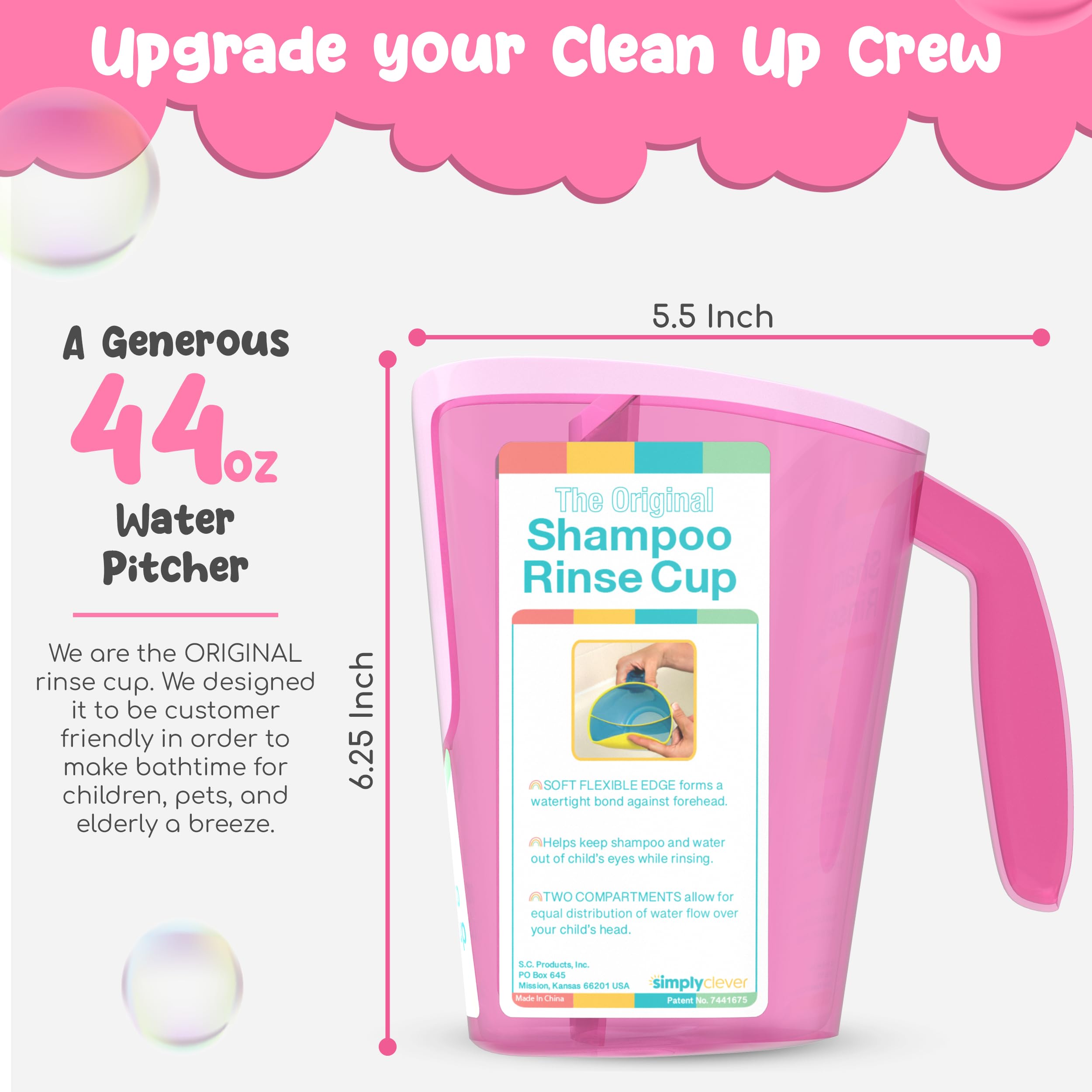 Tear-Free Bathing Experience with Rinse Cup - Soft Flexible Edge, Comfortable Handling & 40 Oz Capacity
