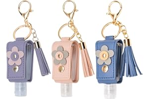 GekLiGuLu 3 Pack Travel Hand Sanitizer Keychain Holders, 1.12oz Leak-Proof Bottles for Lotion & Essentials (Sky Blue, Pink, Lavender Purple)