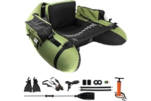 Xproutdoor Fishing Float Tube with Adjustable Backpack Straps, Storage Pockets, Fish Ruler, Fly Fishing Boat with Pump, Oar, Rod Holder and Mount, Fins, 350LBS Load Bearing Capacity, FT003