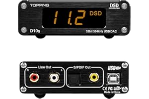 TOPPING D10s USB DAC, XMOS XU208 ES9038Q2M DSD256 PCM 32Bit/384kHz, USB to RCA Coaxial and Optical Outputs, Hi-Res Audio Decoder for Desktop PC/Phone (D10S-Black)