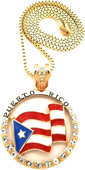 Amazon Com Gwood Puerto Rico Flag Gold Color Pendant With 30 Inch
