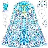 Meland Princess Dress Up for Girls 3-8, 11Pcs Mermaid Cape with Crown, Dress Up Clothes Birthday Gift Toys for Girls Toddlers