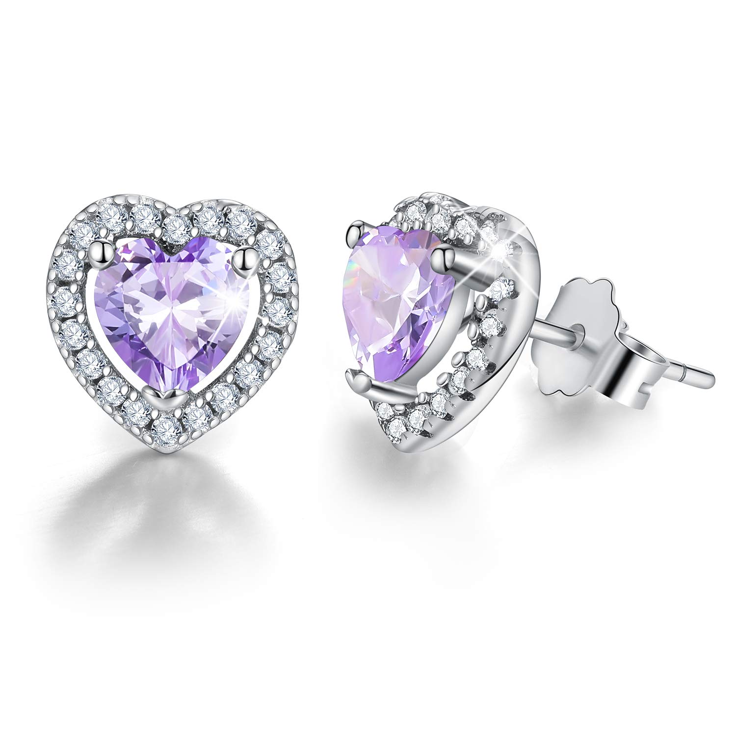 Esberry 18K Gold Plating 925 Sterling Silver Birthstone Love Heart Stud Earrings Cubic Zirconia Hypoallergenic Earrings Birthday gift for Women and Girls (June-Alexandrite)