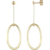 Kooljewelry 14k Yellow Gold High Polish Oval Drop Earrings