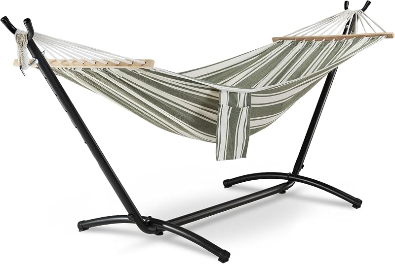 VonHaus Hammock with Stand Freestanding 2 Person Polycotton Green