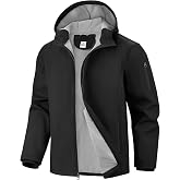iCreek Men's Fleece Lined Softshell Rain Jacket Waterproof Warm Rain Coat | Insulated Windbreaker, Lightweight, Hooded, 5 Pockets, Warm Fall Winter Coat for Hiking, Travel, Tactical and Daily Wear