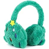 LZEDIRA Ear Muffs for Winter Girls Boys, Adjustable Faux Fur Earmuffs, Fluffy Christmas Tree Ear Warmers, Foldable Ear Warmer Earmuffs for Womens And Boys