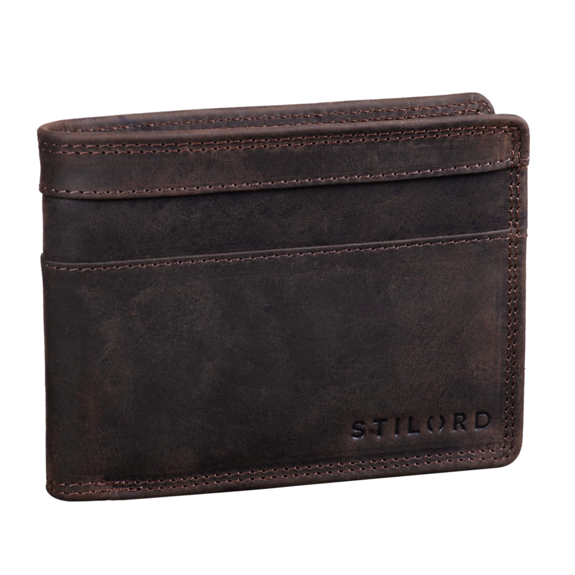 STILORD "Cooper" Vintage Leather Wallet for Men RFID Blocking Classic Purse Bifold with Coin Pocket in Black Gift Box Colour:Dark - Brown