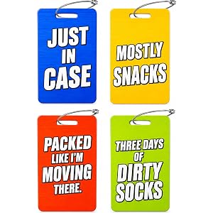Funny Luggage Tags for Suitcases, Set of 4 Travel Tags for Family, Friends Travel Gifts, Colorful Baggage Tags Identify Label