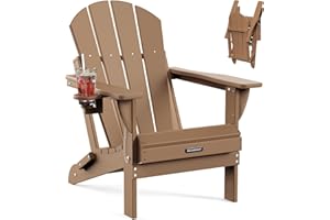 MUCHENGHY Folding Adirondack Chairs, Patio Chairs, Lawn Chairs, Outdoor Chairs, Adirondack Chair Plastic, Fire Pit Chairs, Weather Resistant with Cup Holder for Deck, Backyard, Garden(Teak)