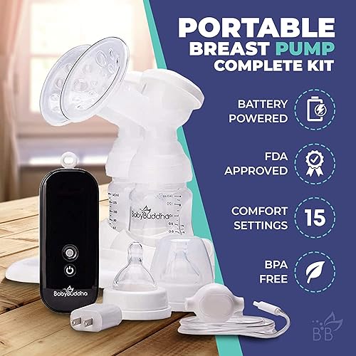 BabyBuddha Breast Pump Hands Free, Portable Compact with 15