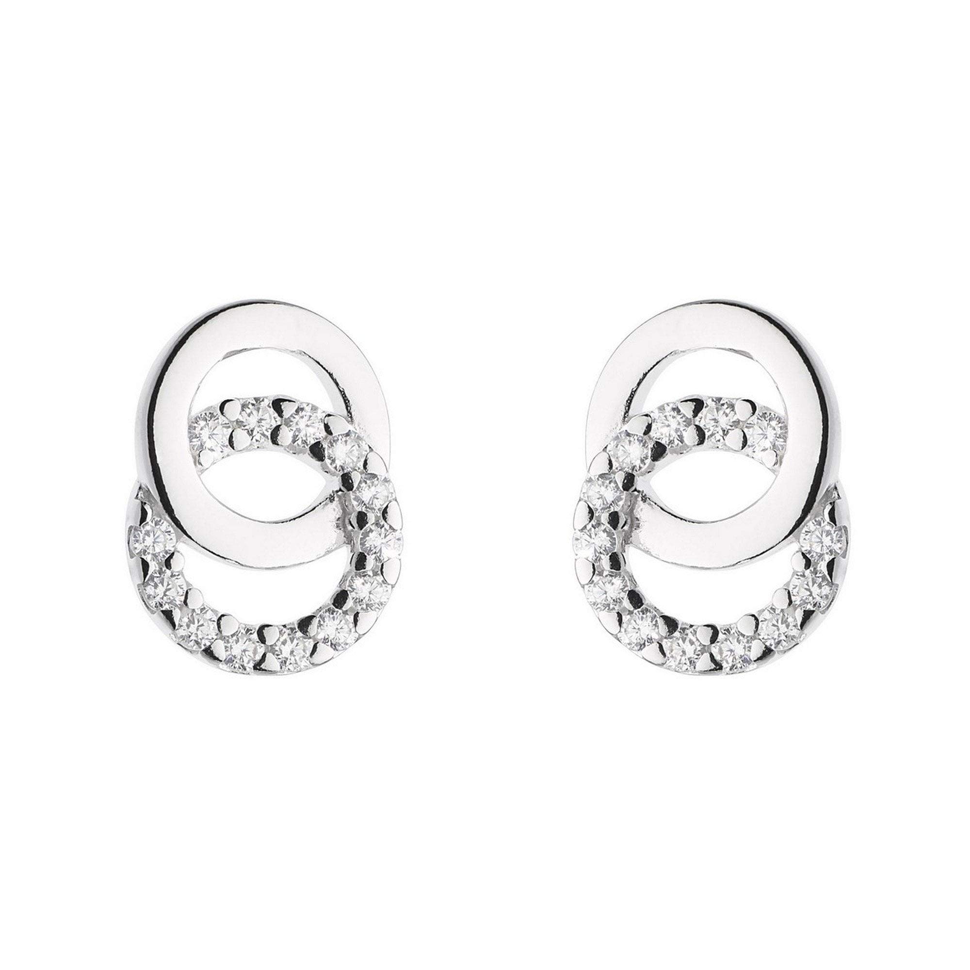 Dew Sterling Silver and Cubic Zirconia Double Circle Stud Earrings 3820CZ