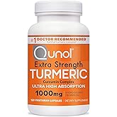 Qunol Turmeric Curcumin Supplement, Turmeric 1000mg With Ultra High Absorption, Joint Support Supplement, Extra Strength Turmeric Capsules, 2 Month Supply, 120 Count (Pack of 1)