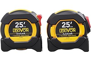 LEXIVON [2-Pack] 25Ft/7.5m Tape Measure, DuaLock & AutoLock | 1-Inch Wide Blade with Nylon Coating, Matt Finish White & Yellow Dual Sided Rule Print | Ft/Inch/Fractions/Metric (LX-204)