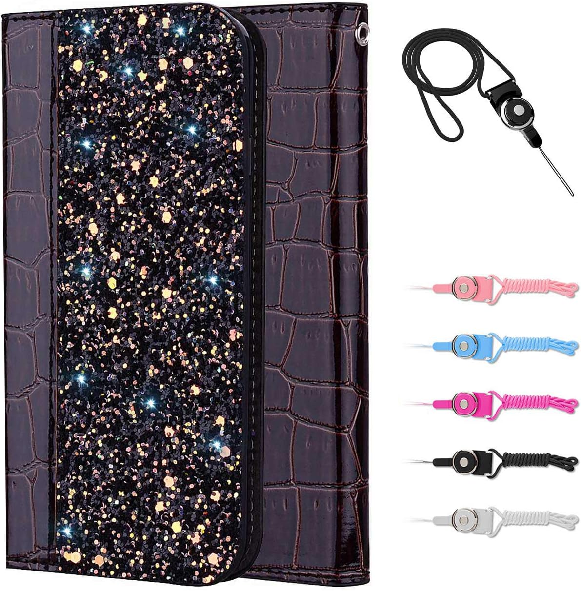 TOYYM Huawei Mate 20 Pro Flip Case,Bling Shockproof PU Leather Cover Slim Fit Wallet Case with Card Slots Kickstand,Full Protection Design Folio Bumper Cover for Huawei Mate 20 Pro,Glitter Black