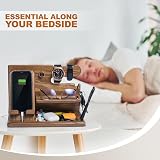 Teslyar Wood Phone Docking Station ash bedside organiser with key wallet stand view 3