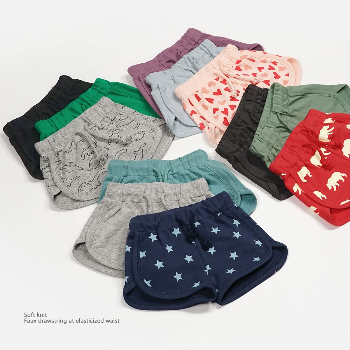 Teach Leanbh Toddler Baby Boys Girls 3 Pack Athletic Shorts Cotton Soild Color Printing with Drawstring