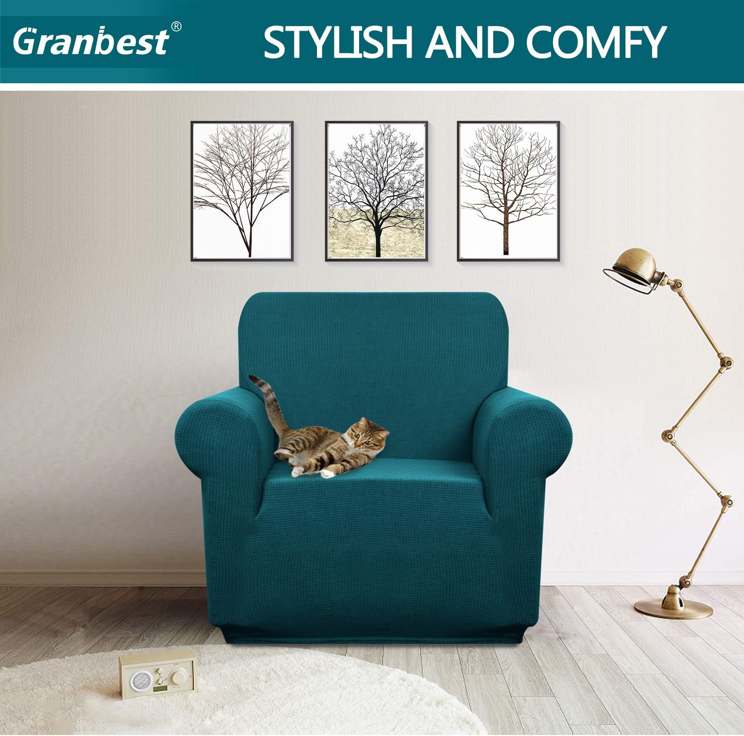 Granbest Premuim Water Repellent Armchair Covers 1 Piece Stretch Chair Slipcover for Living Room Non Slip Chair Protector Jacquard Sofa Cover 1 Seater Chair Covers (1 Seater - Image 3