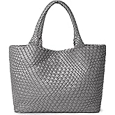 JOTOFIT Woven Shoulder Bag for Women, Fashion Top Handle Soft Vegan Leather Shopper