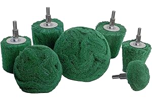 LINE10 Tools 7pk Non Woven Abrasive Drill Buffing Attachment Set, Green, Coarse