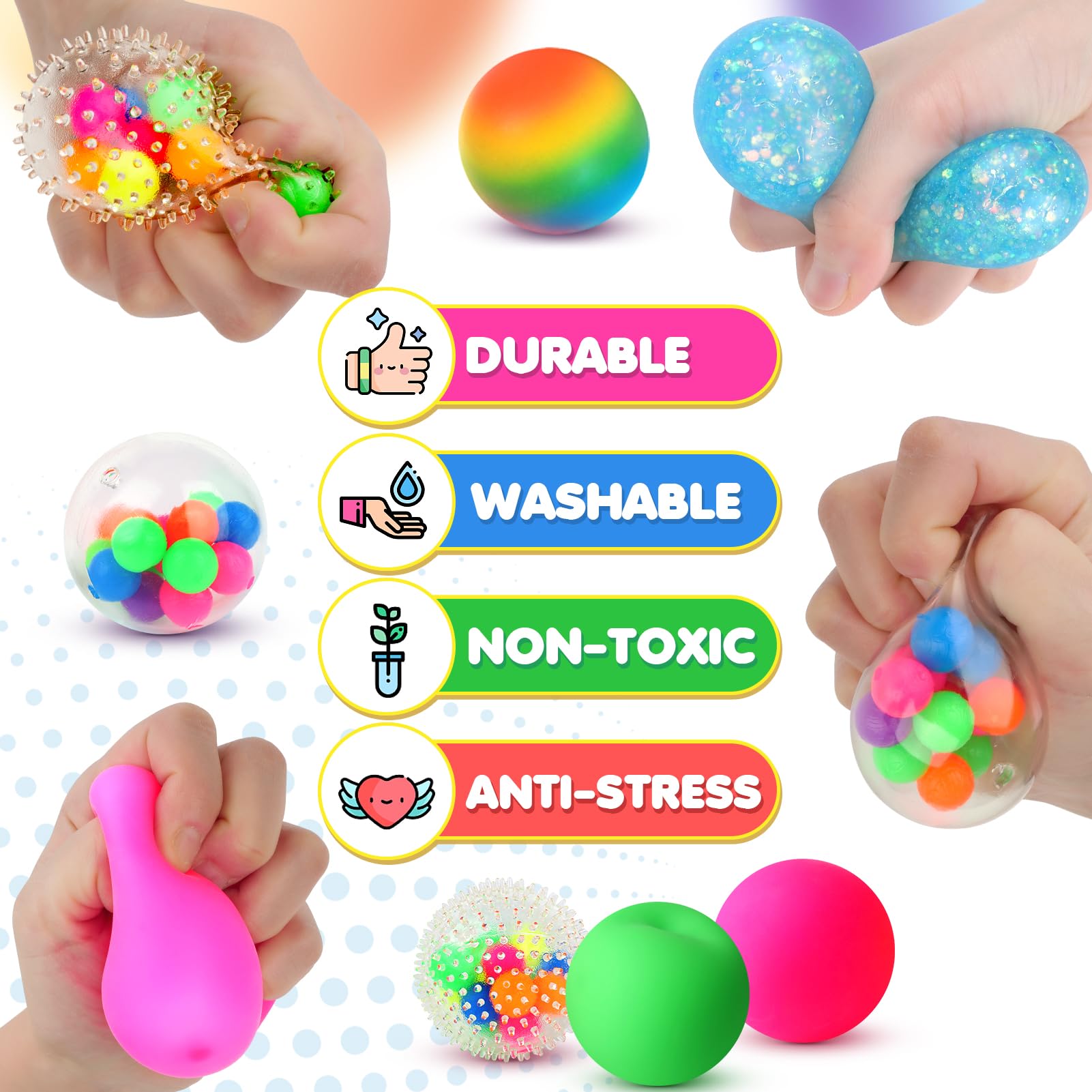 6 Set Squishy Sensory Stress Squeezing Balls forAdults: Best Calming Tool to Relieve Anxiety, Vent Mood and Improve Focus, Easter Basket Stuffers for Kids, Goodie Bag Stuffers
