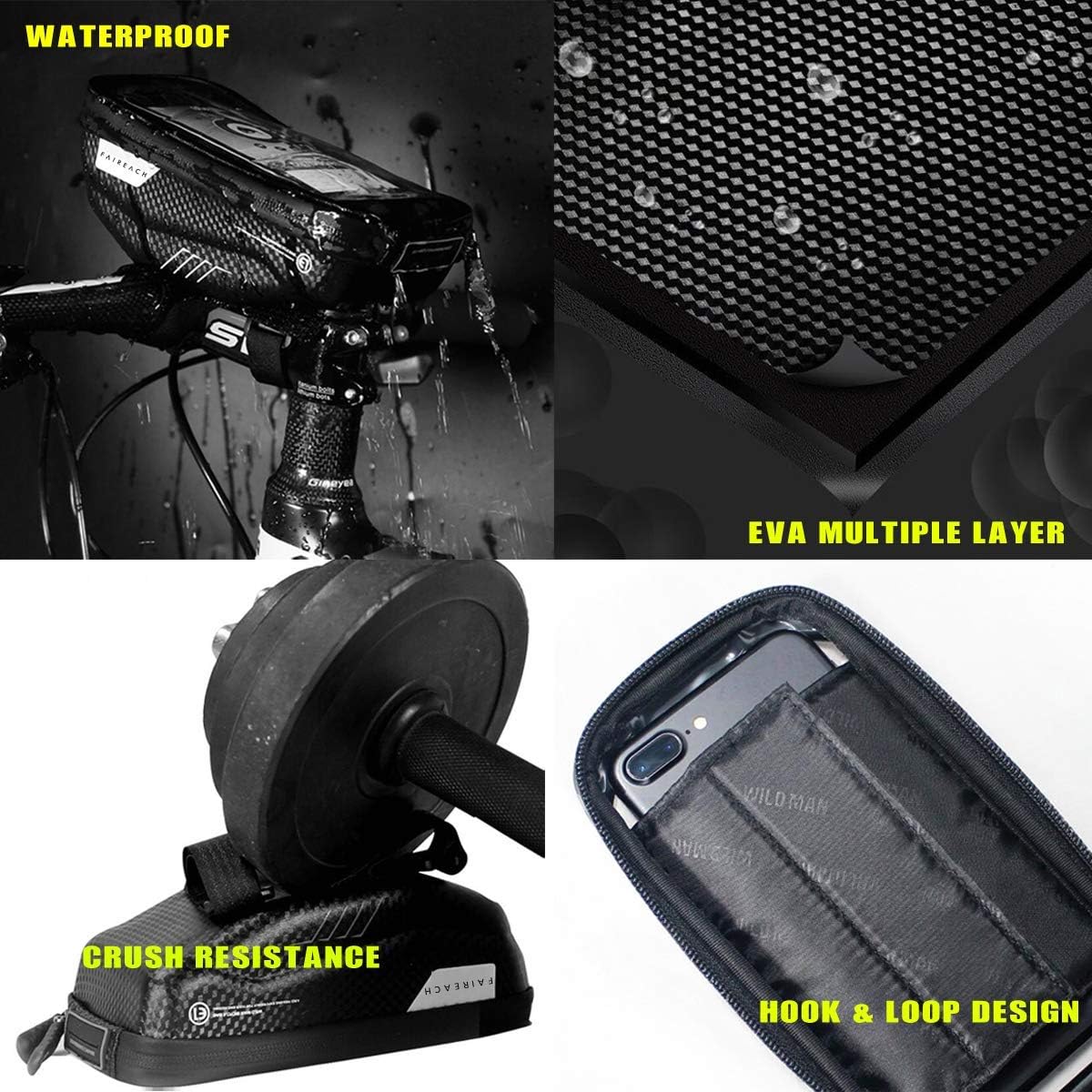 Faireach Bike Handlebar Bag with Mobile Phone Holder, Bicycle Frame Top Tube Pouch - Image 5