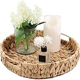 YRMT Water Hyacinth Serving Tray Round Woven Tray with Handles Boho Decorative Tray for Breakfast, Coffee, Table, Dining 13" x 13" x 2.3"