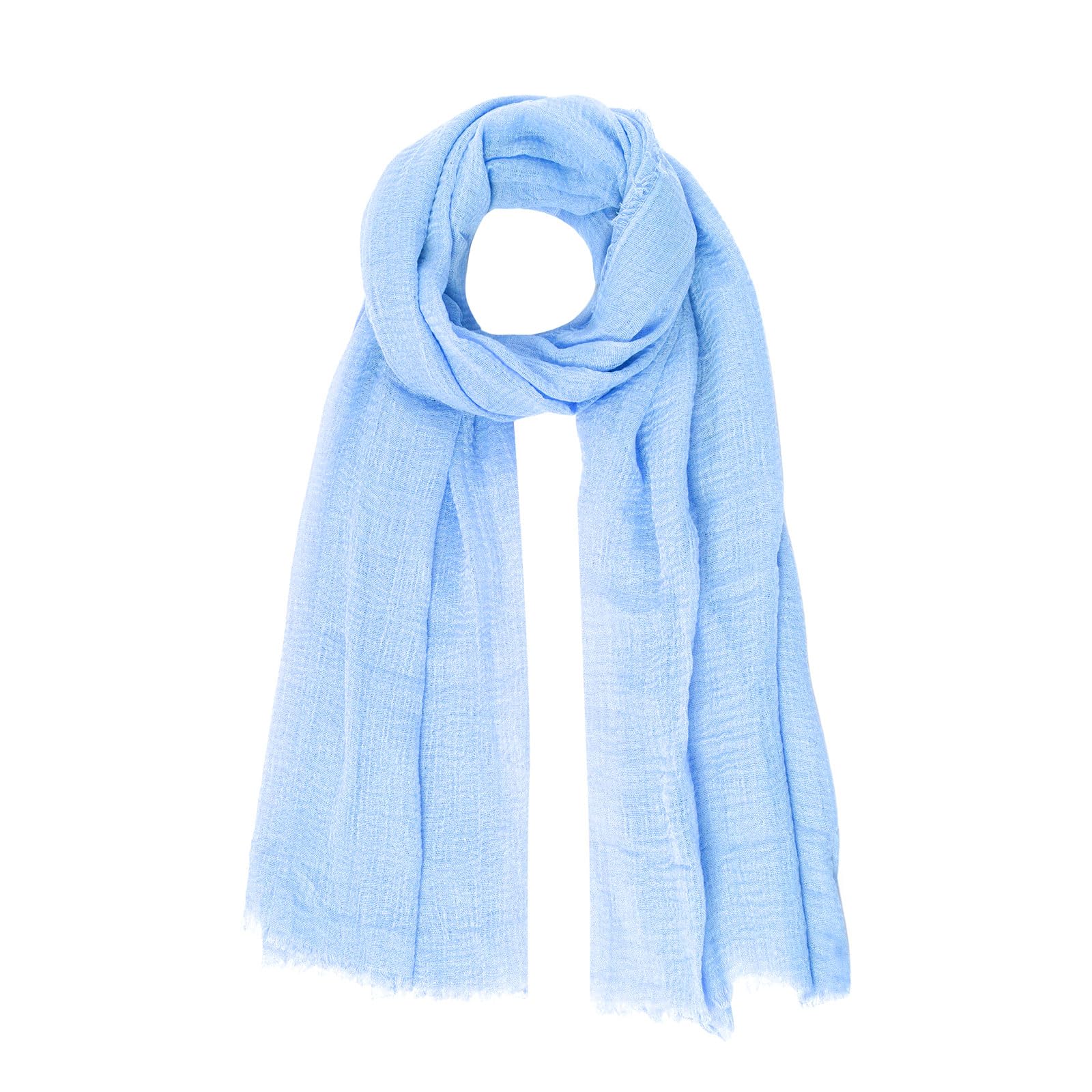 Photo 1 of Nydotd Women Summer Cotton Linen Scarf Crinkle Long Beach Shawl Wrap hijab with Fringe (Light Blue, 71 x 35 Inch)