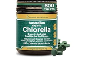 Biogenesis Organic Chlorella Tablets – 600 Count (500mg) | Australian Grown | BioDynamic Cracked Cell Wall | Rich in Chlorophyll, Vitamins & Minerals | Supports Energy & Immunity | Vegan Tablets