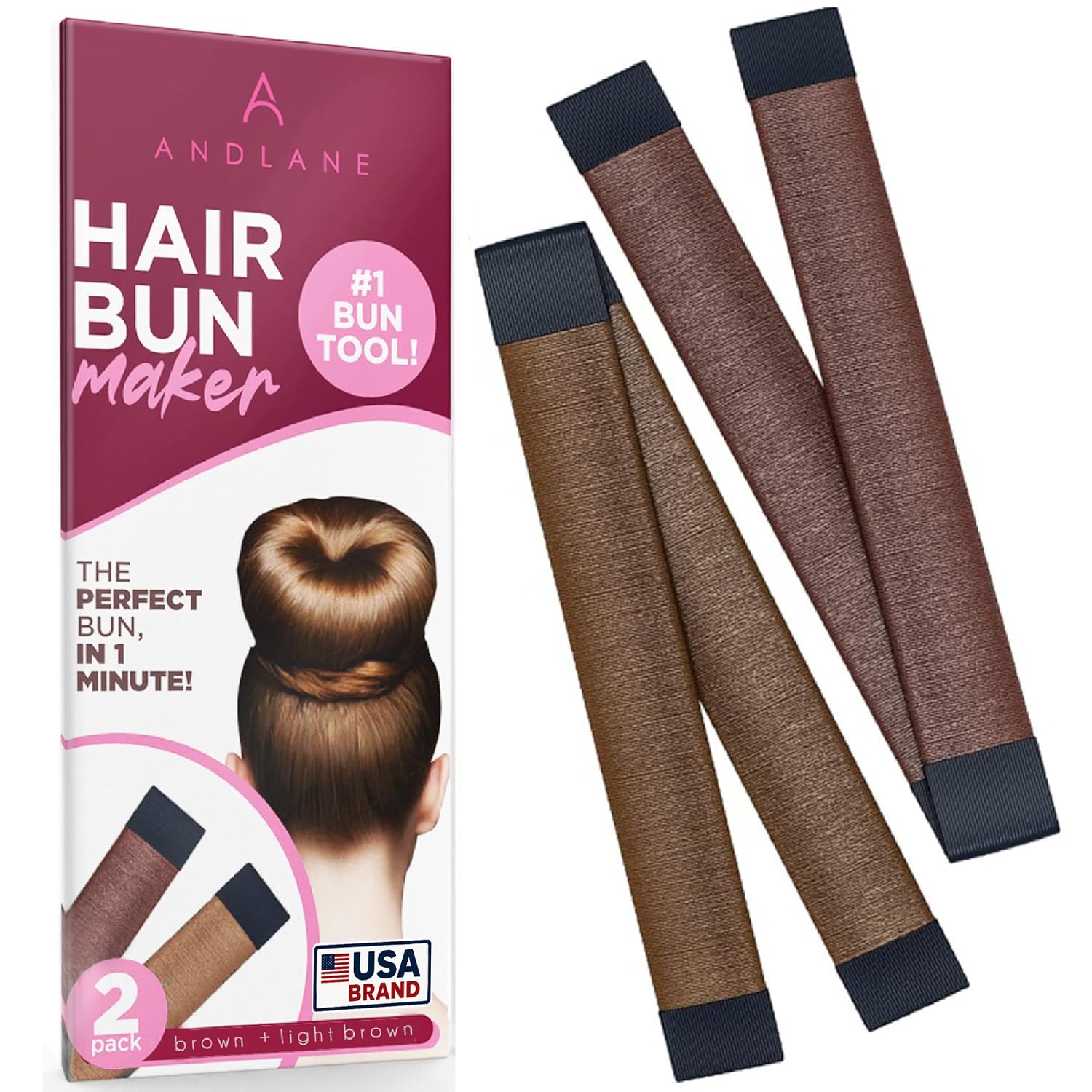 Andlane Hair Bun Maker, French Twist Hair Fold Wrap Snap for Women (Brown/Light Brown - 2 Pack)