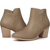 SHIBEVER Ankle Boots for Women Heel: Pointed Toe Chunky Block Low Heels Winter Fall Side Zipper Short Booties