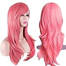 AKStore Women’s Heat Resistant 28-Inch 70cm Long Curly Hair Wig with Wig Cap, Pink