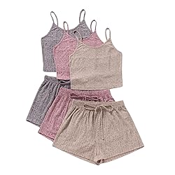 GORGLITTER Women's 3 Sets Ribbed Pajamas Set