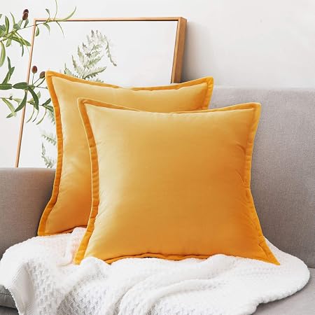 Bedsure Housse De Coussin 40x40 Cm En Velours Doux Jaune Lot De 2 Housse Coussin Décoration Canapé Moderne Pour Salon Chambre Taie Doreiller Carré