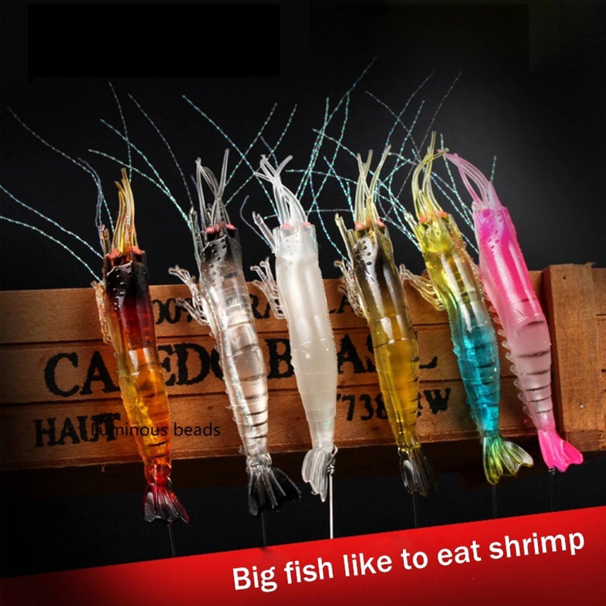 Luminous Life Like Shrimp lure Set soft Artificial Silicone Soft Bait 3.7" Mixed Color Spinner Crank Bait Fishing Lure with Hook Freshwater/Saltwater Trout Bass Salmon Pack of 6pcs