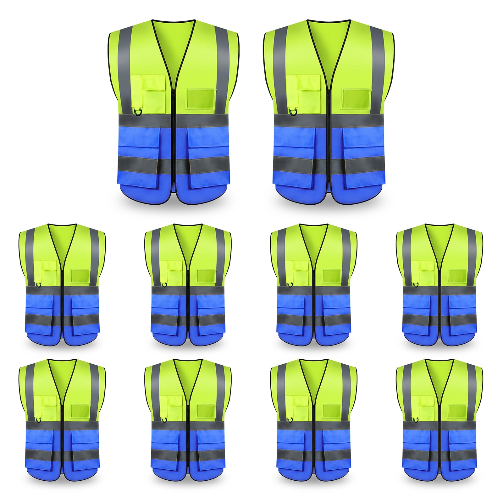 Photo 1 of 10 Pack Safety Vest, Hi Vis Reflective With 5 Pockets and Zipper for Men Women, Neon Working One Size