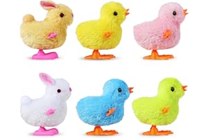 Auvitaya Easter Wind Up Chicken Toys, 6pcs Cute Plush Jumping Bunny Toy Hopping Animals Clockwork Windup Rabbit for Kids Birthday Gift Party Favors Christmas Goody Bag Fillers Prizes Treasure Box