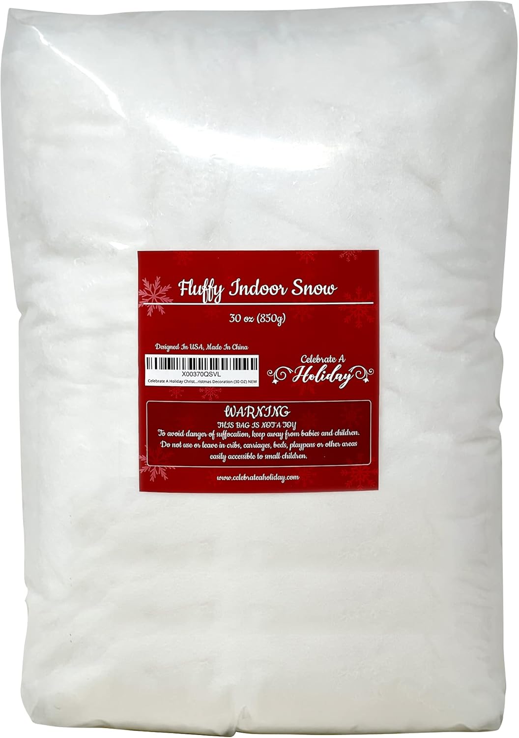 Artificial Snow - Celebrate A Holiday Christmas Fake Snow Decor - Cotton Like Fluffy Indoor Snow - Artificial Snow for Mantle Village or Nativity Set, Flame Resistant Blankets for Christmas Decoration (30 OZ)