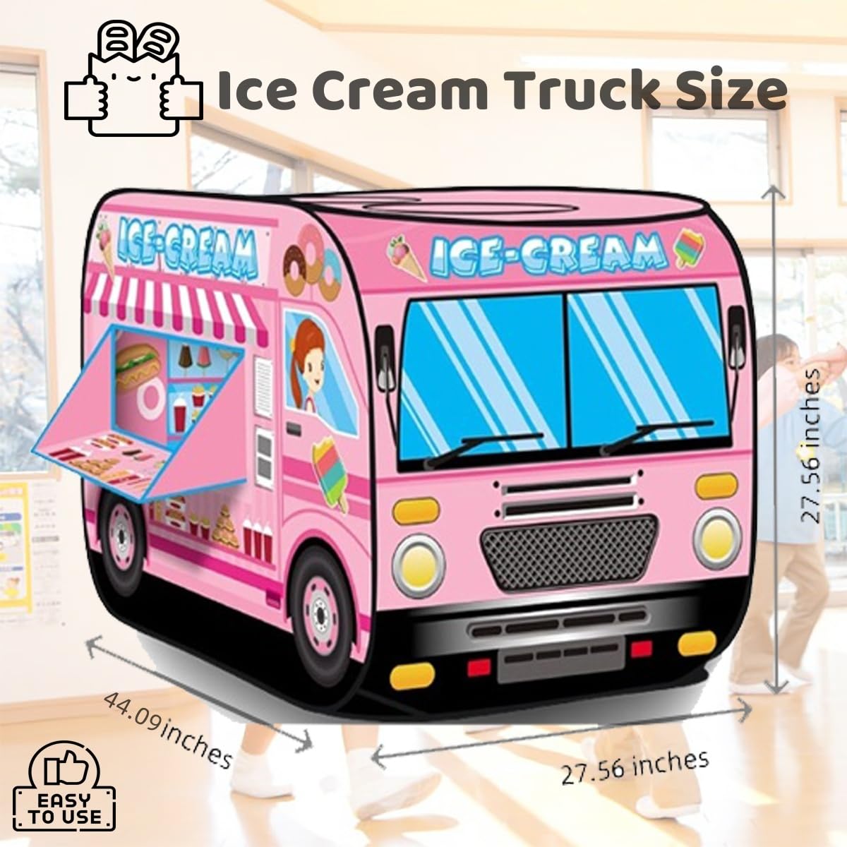 Pop Up Tent Kids:Ice Cream Truck Tent,Pop Up for Kids,Kids Play Without Installation,Suitable for 2-3 Children&for Ages 3+,Kid Play Tent Indoor for Kid Gift