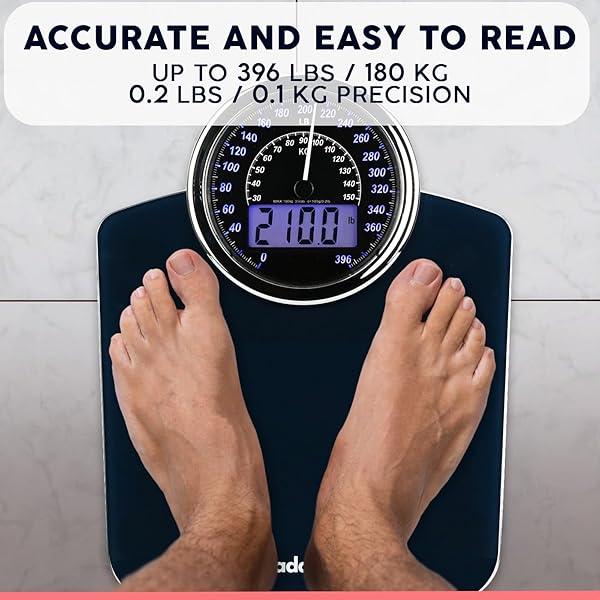 ADAMSON HYBRID 2-IN-1 ANALOG & DIGITAL WEIGHING SCALE FOR BODY WEIGHT UP TO 400LBS – THICK TEMPERED GLASS – EXTRA LARGE DISPLAY – EASY TO READ DIGITAL BATHROOM SCALE – NEW