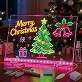 LED Drawing Board with Colors, 14x10'' 3 Modes & 7 Color-Lighting Acrylic Dry Erase Board Glow, Light Up Led Note Board with