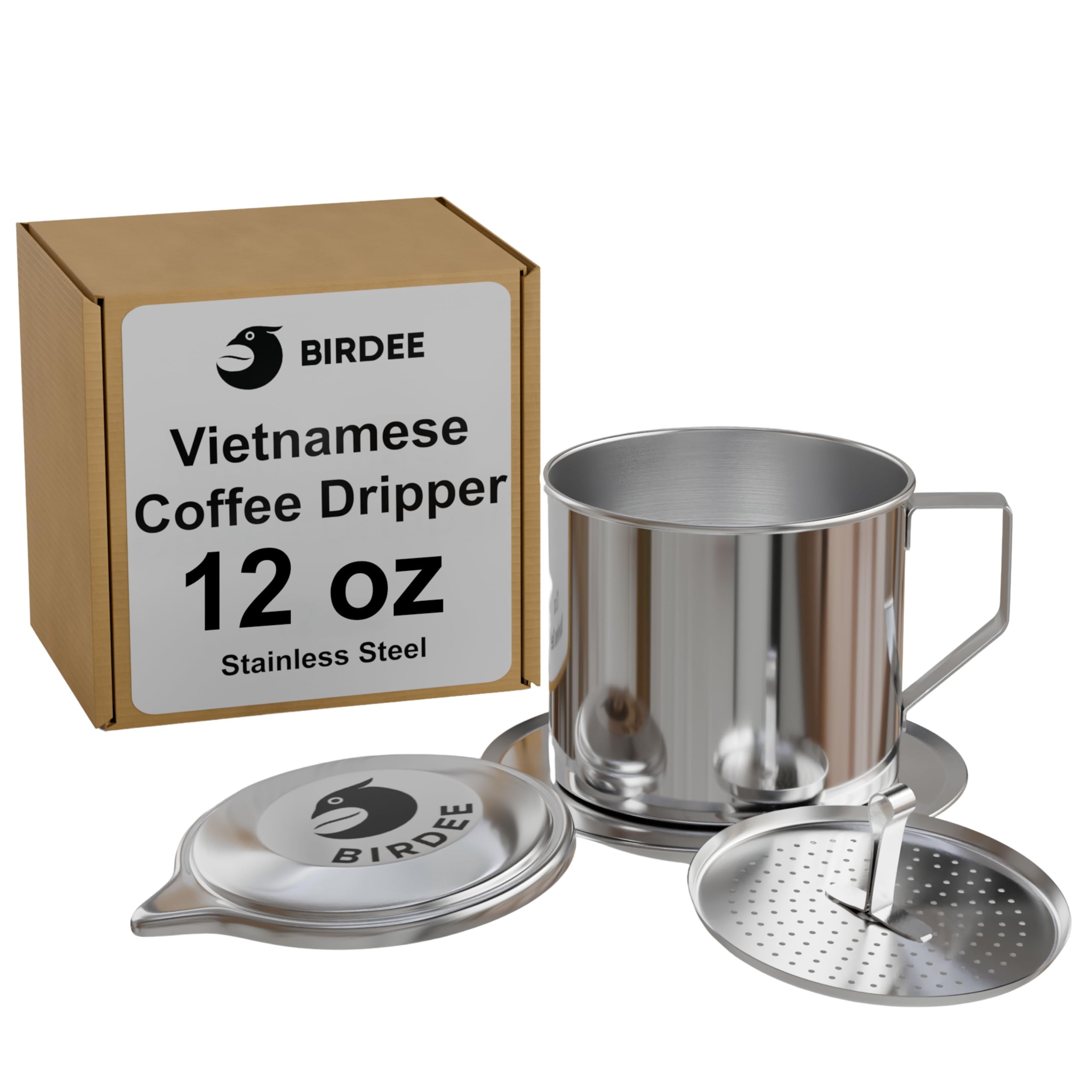 Photo 1 of Birdee Vietnamese Coffee Dripper - 12 oz, Stainless Steel, Medium Drip Filter, Durable, Dishwasher Safe, Home Use, Travel, Camping, Gift Sets