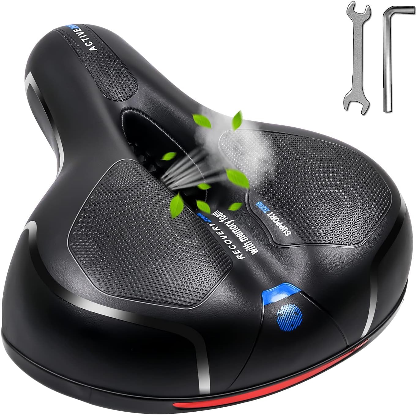 Comfortable Bike Seat Cushion for Men & Women, MSDADA Wide Bike Saddle, Bike Accessories for Mountain Bike, Exercise Bike, Ladies Bike, City & Spinning Bikes(Blue)