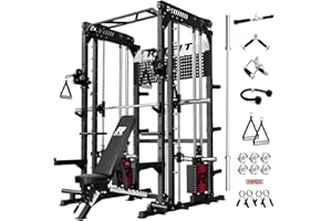 RitFit M1 Pro Smith Machine Package, All-in-One Power Cage with Weight Stack Set, Includes LAT Pulldown & Cable Crossover System for Home Gyme