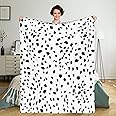 Firuacx Dalmatian Print Throw Blanket 60x50 inch, Black and White Dalmatian Spot Dots Lightweight Cozy Plush Warm Blankets for Bedroom Living Rooms Sofa Beds Office
