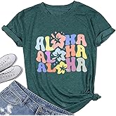 Women Hawaiian Shirt Summer Vacation Tee Floral Tropic Graphic Top Beach Cruise Party Tshirt Athletic Outfit