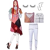 Cosrea Women Short Sleeve Dress and Tights with Scar Sticker for Halloween Horror Set
