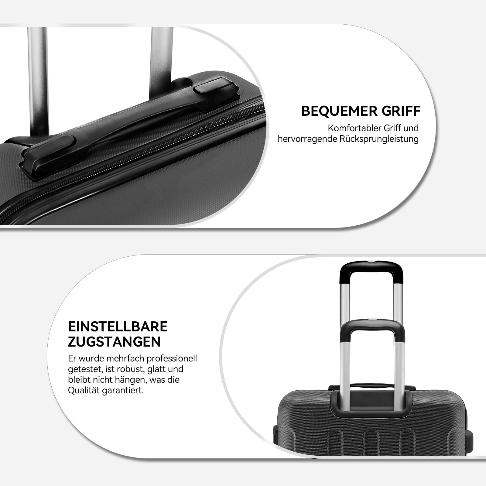 BEIBYE Handgepäck Koffer M 55 cm – Kabinenkoffer aus ABS, leicht, 360° Doppelrollen, Reisekoffer für Kurzreisen, Schwarz 4