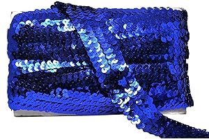 Mandala Crafts Elastic Sequin Ribbon Trim - 1 Inch Blue Sequin Elastic Trim for Sewing Dress Headband - 10 Yards Fabric Metallic Stretch Sequins Band