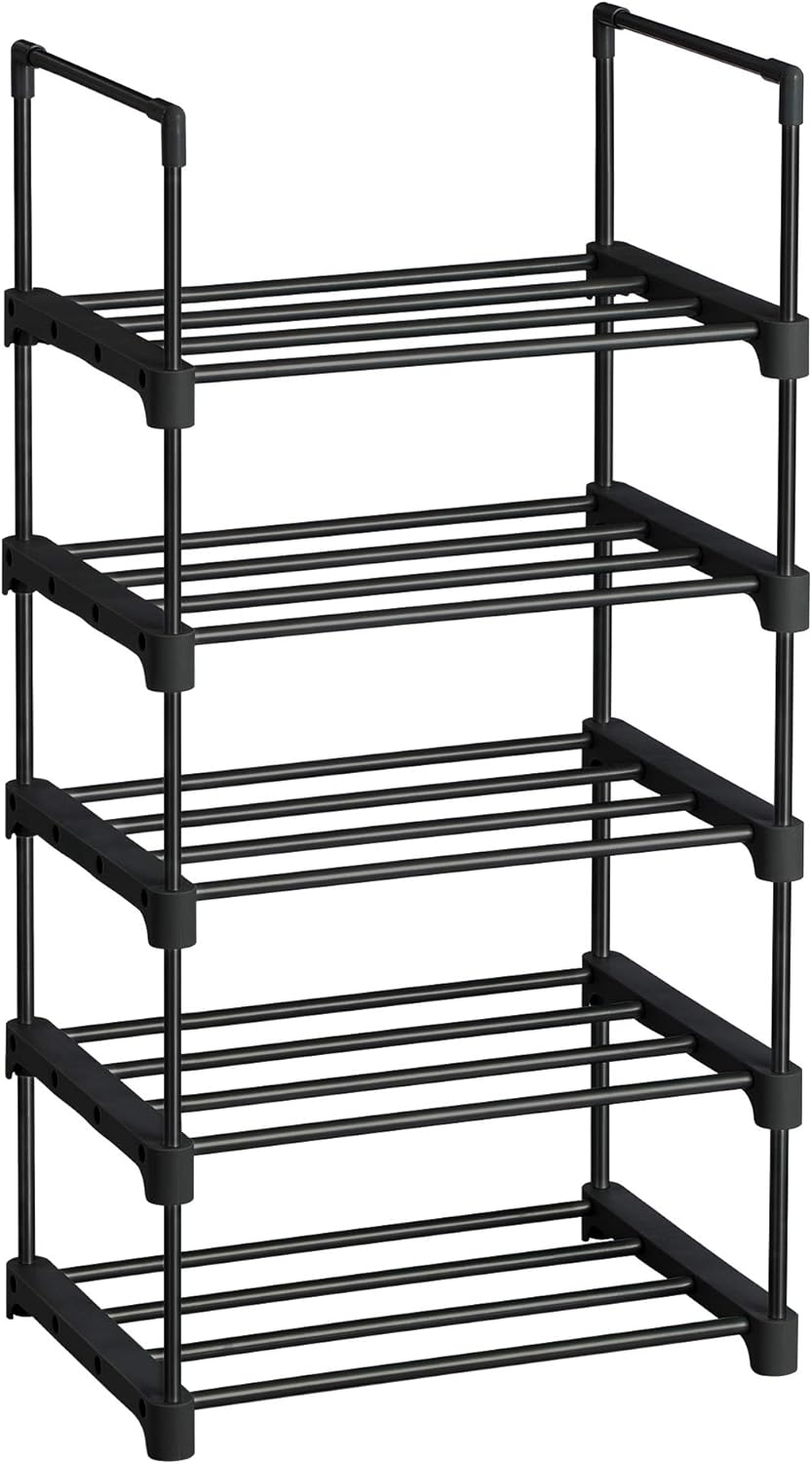 shoe storage for living room on Amazon Com Songmics 5 Tier Shoe Rack Metal Shoe Storage Organizer Stackable Storage Rack Space Saving Freestanding Shelf For Hallway Bedroom Living Room Black Ulsa005b02 Home Improvement